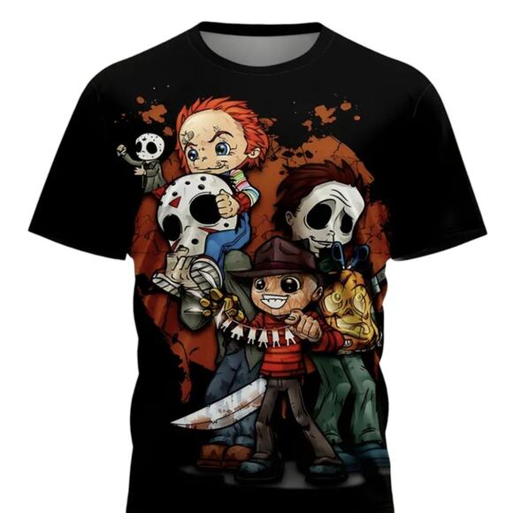 Men’s XL Horror Movie Characters Anime Graphic T-Shirt US 42 New - Picture 1 of 12